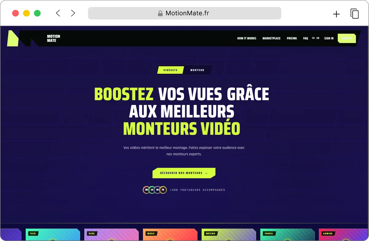 MotionMate — plateforme de mise en relation monteurs et vidéastes